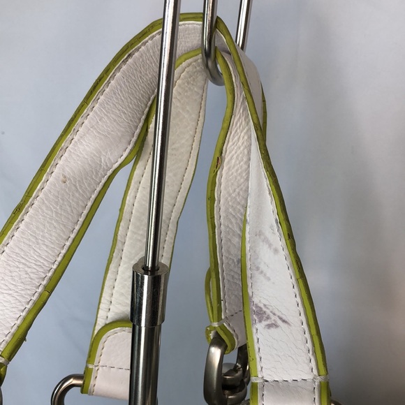 FRANCESCO BIASIA white leather lime green trimmed hobo style shoulder bag. - Picture 7 of 14